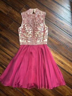 Sherri Hill Size 4 Magenta Sequins Homecoming Pageant Formal Cocktail Dress EUC • $145