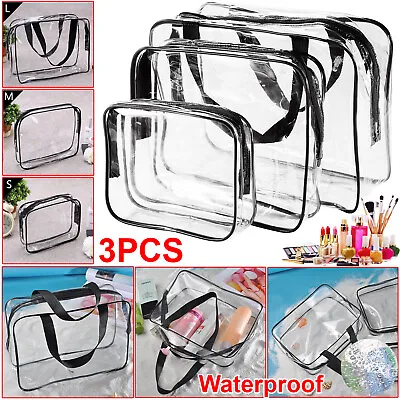 3x Clear Travel Toiletries Bag Cosmetic Toiletry Pouch Liquids Makeup Organiser. • £5.99