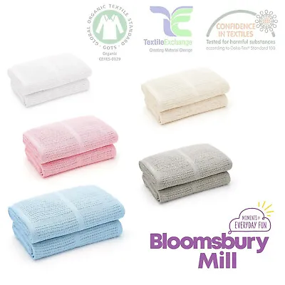 £13.99 • Buy Organic Cotton Cellular Baby Blankets - Newborn Gift Bloomsbury Mill - 2 Pack
