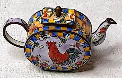 KELVIN CHEN Rooster & Dragonfly Miniature ENAMELED PORCELAIN TEAPOT No. 18 • $35