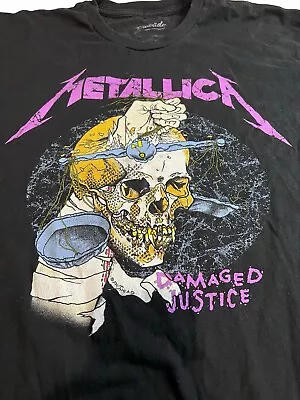 Metallica Damaged Justice Rock Band Tee Size Large Black Pushead Art Skull • $12.99