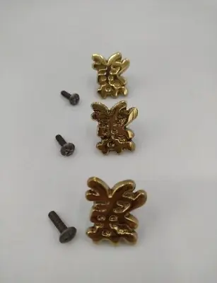 Brass Drawer Pulls Asian Korean Small Hardware Lot Of 3 Mid Century Modern Vng • $29.95