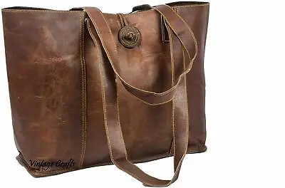 Vintage Leather Tote Bag Handbag Purse Shoulder Office Laptop Bag For Women Gift • $96.30