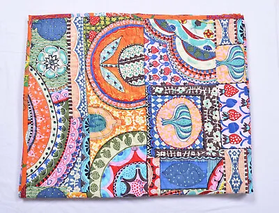 Vintage Patchwork Kantha Bedspread Indian Handmade Quilt Throw Cotton Blanket • £41.28