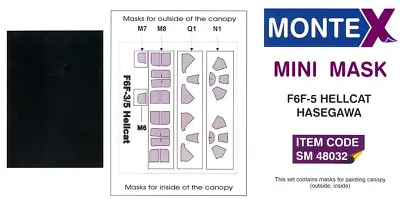 Montex 1/48 GRUMMAN F6F-5 HELLCAT CANOPY PAINT MASK Hasegawa • $5.99
