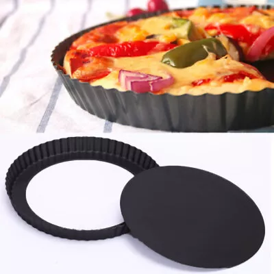 9  Round Fluted Baking Tray Nonstick Pie Pan Flan Tin Tart Loose Base Mold New • £8.29