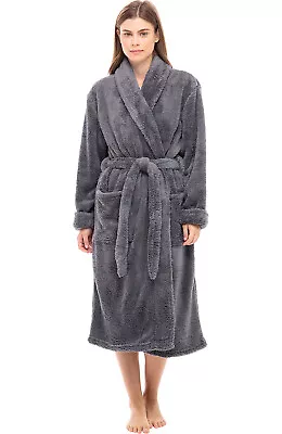 Alexander Del Rossa Womens Gray Shawl Collar Long Haired Fleece Robe SM/MD • $29.99