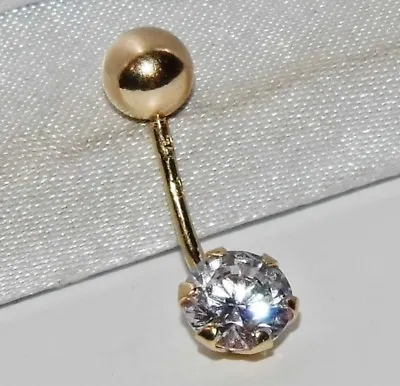 Solid 9ct Gold NEW Belly Bar With Stone Set Solitaire • £43.95