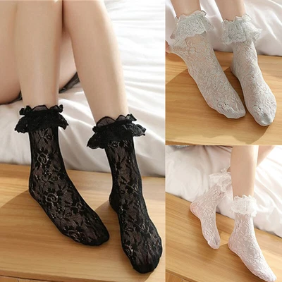 $6.93 • Buy Lace Ankle Socks Women Girls Socks Mesh Fishnet Frilly Ruffle Princess