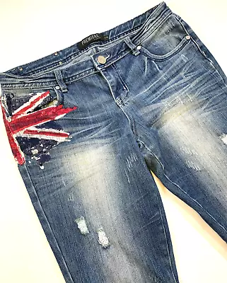 Premiere Jeans Womens 11/12 Union Jack Low Waisted Rise Skinny Dark Rue 21 Denim • £23.64