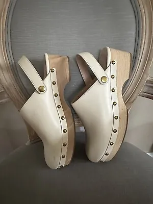J.Crew Convertible Women’s Leather Clogs Cream/Ivory Studded Wood Size 9.5 • $55