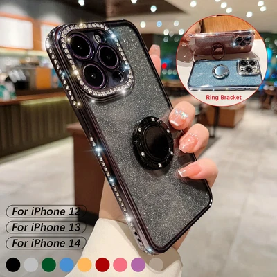 $14.16 • Buy For IPhone 15 14 Pro Max 13 12 11 XS XR 87 Bling Glitter Diamond Case Ring Stand