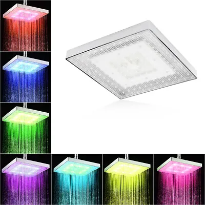 $22.59 • Buy 8  Inch LED Rainfall Shower Head Square Top Sprayer 7 Color Bathroom Glow Light