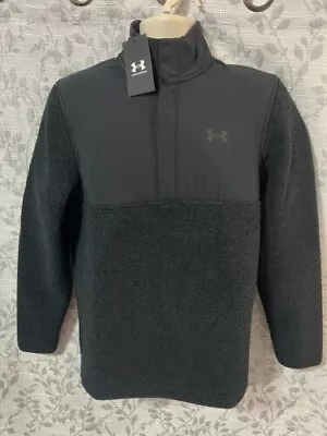 UNDER ARMOUR Men's Sweater Black M Sherpa Fleece Pile 1/4 Snap Button Sweatshirt • $37.95