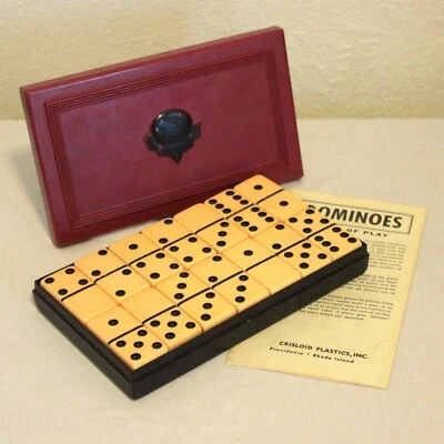 $45 • Buy VTG Crisloid Top Grade Dominoes ButterScotch Bakelite W/ Red & Black Case TESTED