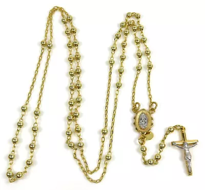 $722 • Buy 26  3mm Ball Rosary Chain Medal Cross Crucifix Necklace Real 10K Two-Tone Gold 