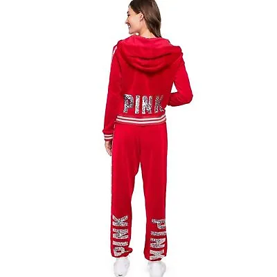 PINK VICTORIAS SECRET NWT Red Velour Sequin Sweatsuit • $169