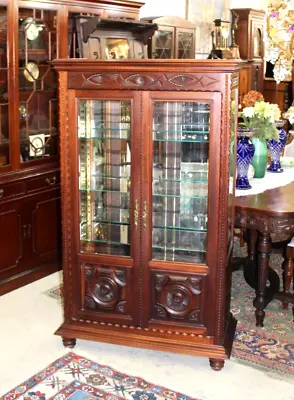 French Antique Mahogany  Display Cabinet With 4 Glass Shelves • $2750