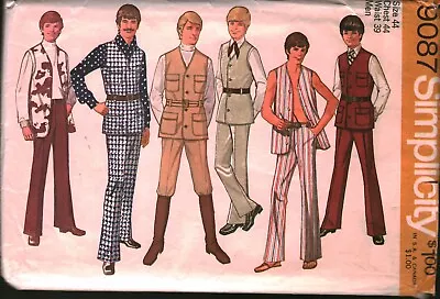 9087 Vintage Simplicity SEWING Pattern Mens Vest Pants Suit  OOP Sew 44 1970s • $5.59