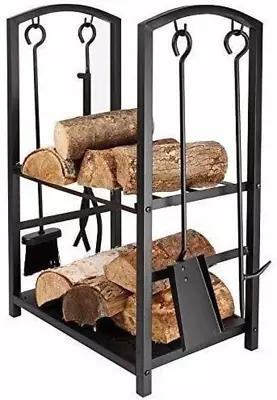 Firewood Log Rack-Fireplace Wood Stacking Holder- Indoor Outdoor Use With Tools • £44.93