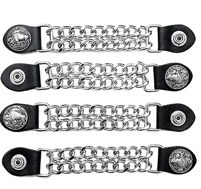 4pc Leather Vest Extenders Set BUFFALO Chrome Chain 6.5  Long Snap Motorcycle • $23.99