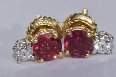 Natural Ruby & Diamond Earrings 18k Yellow Gold • £850