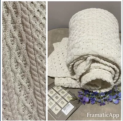 Aran Woollen Mills Irish Blanket Throw 100% Virgin Wool Cable Knitted Ivory NEW • £66.43