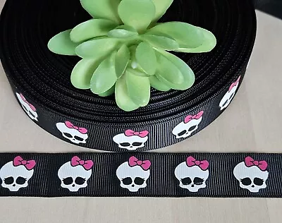 7/8  (1 YD) Monster High Grosgrain Ribbon Skullette Frankie Stein • $1.20