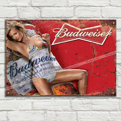 £6.99 • Buy BUDWEISER GIRL AD Vintage Metal Tin Plaque Signs Man Cave Pub Club Cafe TIKI BAR