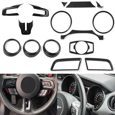 15x Carbon Fiber Steering Wheel Console Dash Cover Trim Kit For Ford Mustang 15+ • $109.99