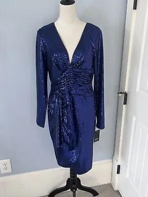 Aidan Mattox NWT $195 Cocktail Dress Metallic Sheath Dot Cobalt Blue Size 14 • $64.46