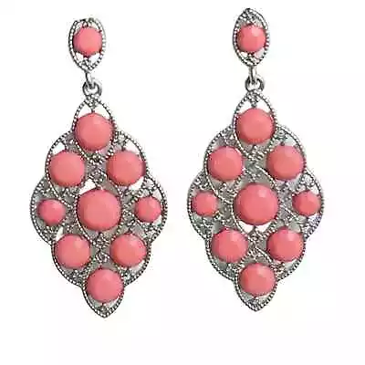 NEW Boutique Coral Pink & Silver Moroccan Dangle Post Back Earrings • $16