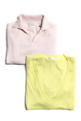J Crew Women's V-Neck Long Sleeves Cashmere Sweater Yellow Pink Size M Lot 2 • $42.69