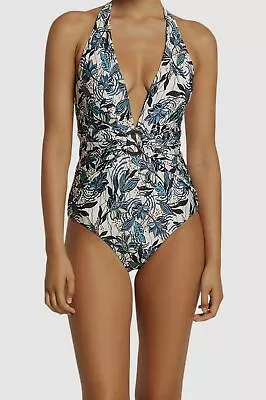 $230 Jets Women White Isola Bella Plunge Halter One-Piece Swimsuit Sz AU14 US12 • $36.38