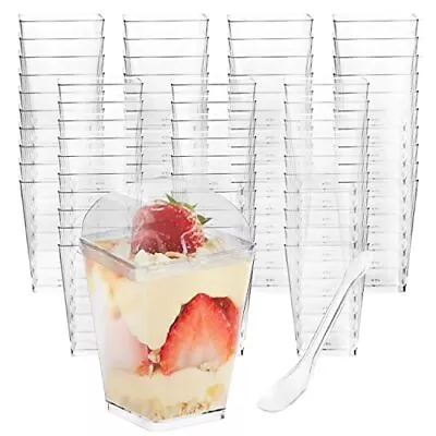 50 Pack 5 Oz Plastic Dessert Cups With Lids And Spoons Mini Parfait Cups With Li • $21.49