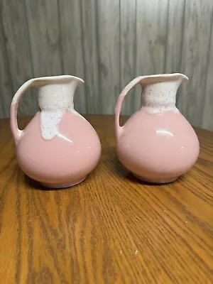 Vintage 70s 80s 2-Small Pink White Decorative Pitcher-Bud Vase Drip Glaze • $13.88