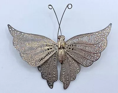 B5-605 Vintage Brooch Silver Pin 2.75   Animal Butterfly • $2.99