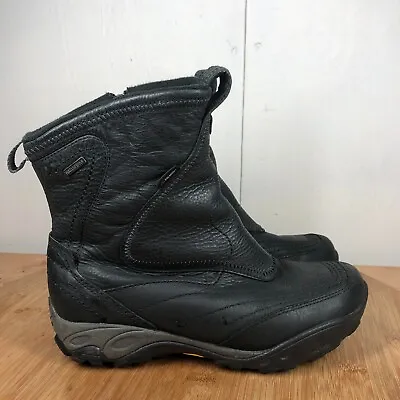Merrell Boots Womens 7 Lolite Polartec Waterproof Black Leather Hiking Zip Up • $39.97