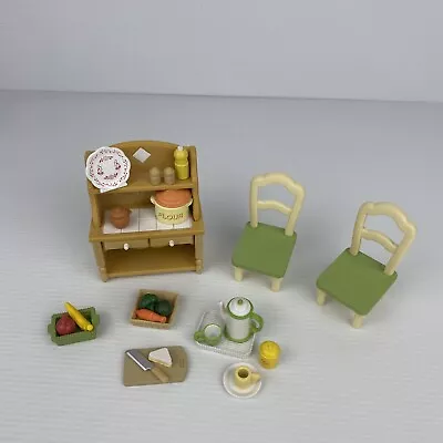 Sylvanian Families Kitchen Dresser Cupboard Chairs Coffee Pot Plate Food Cans • $32.95