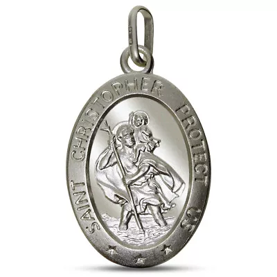 Sterling Silver Saint Christopher Pendant Free Engraving Oval St Chris Medal • £8.90