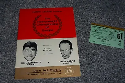 HENRY COOPER V KARL MILDENBERGER PROGRAM AND TICKET 1968 WEMBLEY ENGLAND • £14.99