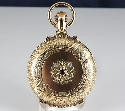 FABULOUS 14k  Multi Color Pocket Watch Case W/ An 18s Elgin B W Raymond Movement • $5650