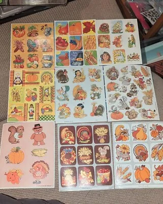 VINTAGE Thanksgiving Stickers Lot Of Nine Sheets American Greetings Eureka • $20