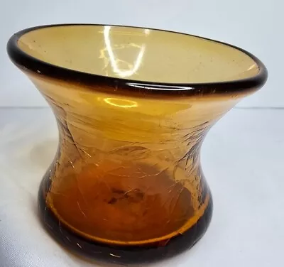 Vtg. Deep Amber Crackle Glass Votive Holder/Wide Vase • $8