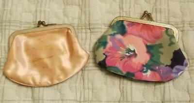 Lot Of 2 Vintage Change Coin Purses: 1 Pink Solid & 1 Pink Floral Green Leaves • $5.99