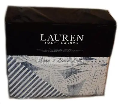 RALPH LAUREN Evan Botanical Palm Blue FULL/ QUEEN DUVET SHAMS SET 3P COTTON $300 • £98.30