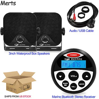 Marine Audio Package Waterproof Bluetooth Boat Stereo Radio W/ 4'' Box Speakers • $88.79