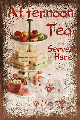 Afternoon Tea & Cakes Advert Aged Look Vintage Retro Style Metal Sign Cafe Pub • £5.64