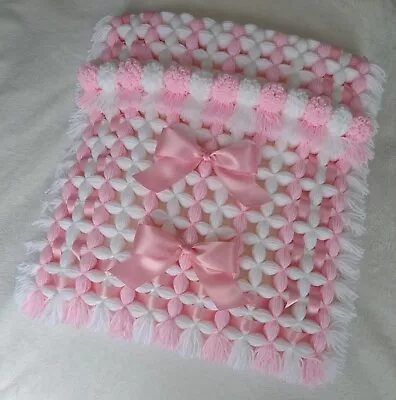 Baby Blanket New Handmade Pom Pom For Pram-buggy-car Seat • £14.50