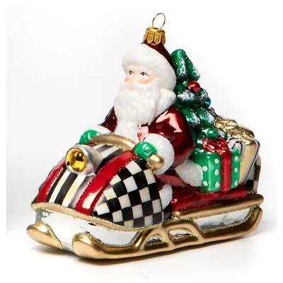 Brand New MacKenzie-Childs - Glass Ornament - Snowmobile Santa • $98